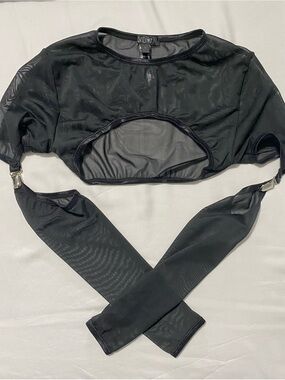 Dolls Kill Black Sheer Cutout Mesh Shrug with Detachable Sleeves